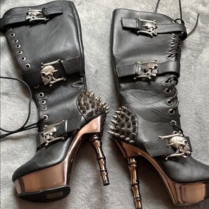 Black and Silver High Heel Boots